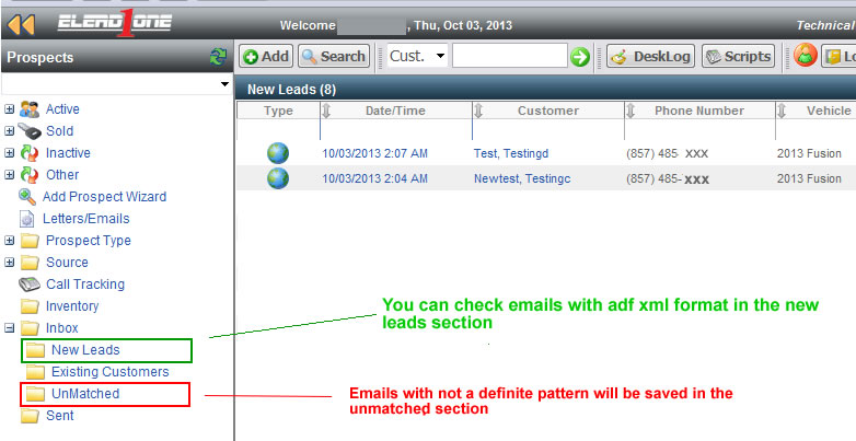 Check emails with ADF XML Format