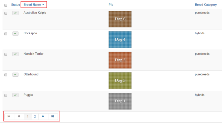 Implementing Grid sort and pagination at backend